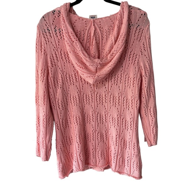 Faded Glory Coral Blush Pink V-Neck Knitted Hooded Sweater w/ 3/4 Length Sleeves - Picture 7 of 7